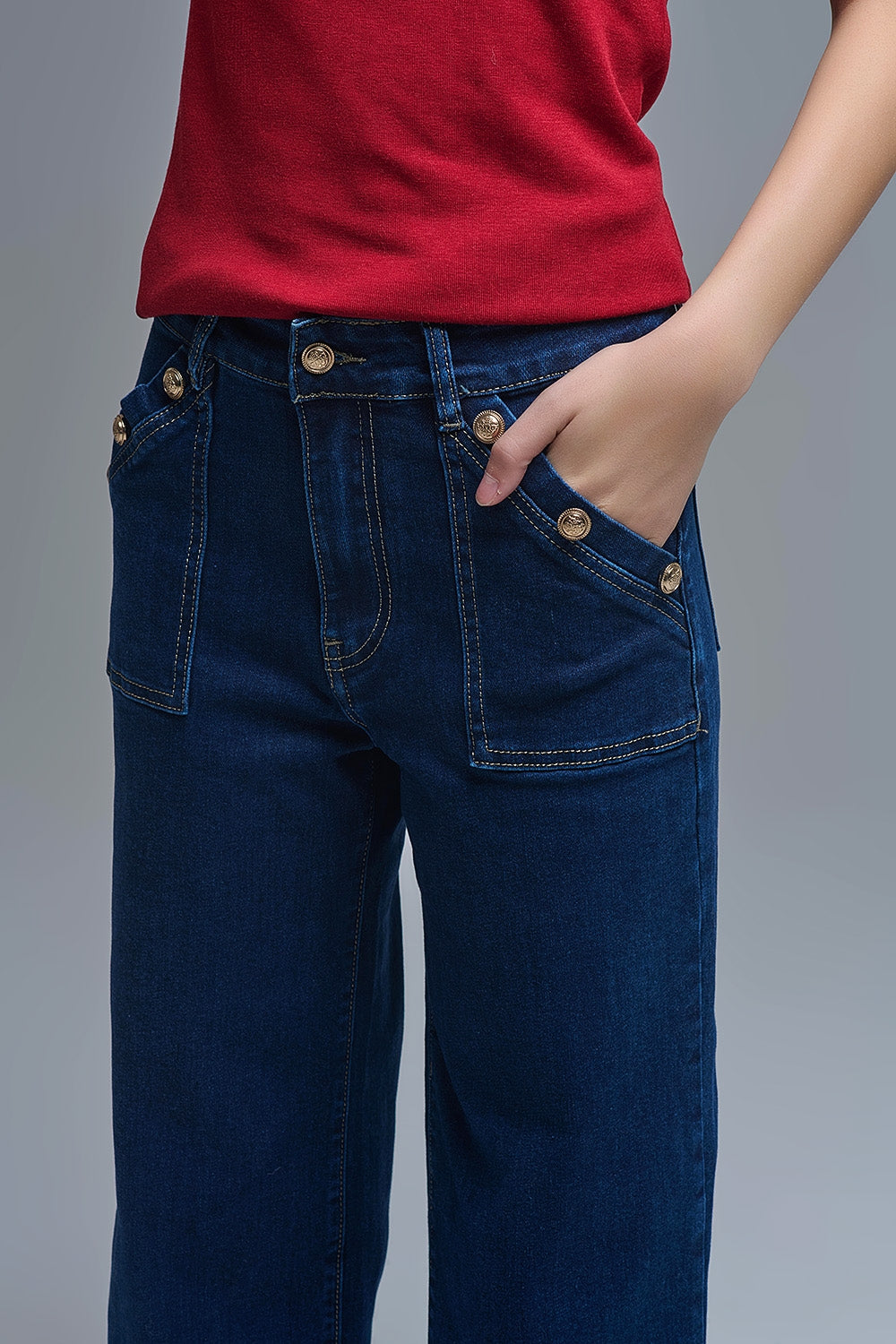 Marine Style Jeans With Contrasting Leopard Folded Hem - Jeans