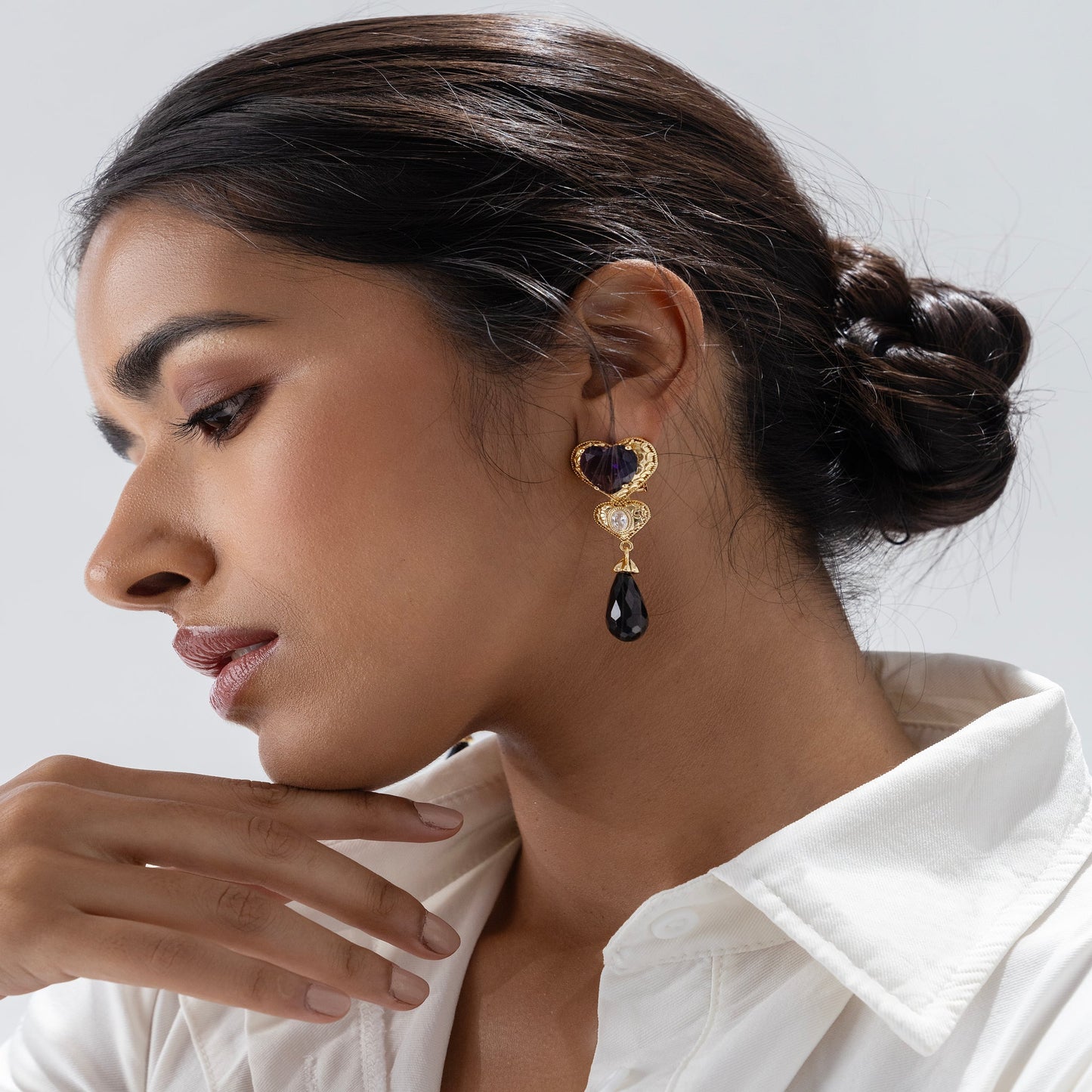 Maroon Dangle Statement Earring with Pearl - EARRINGS