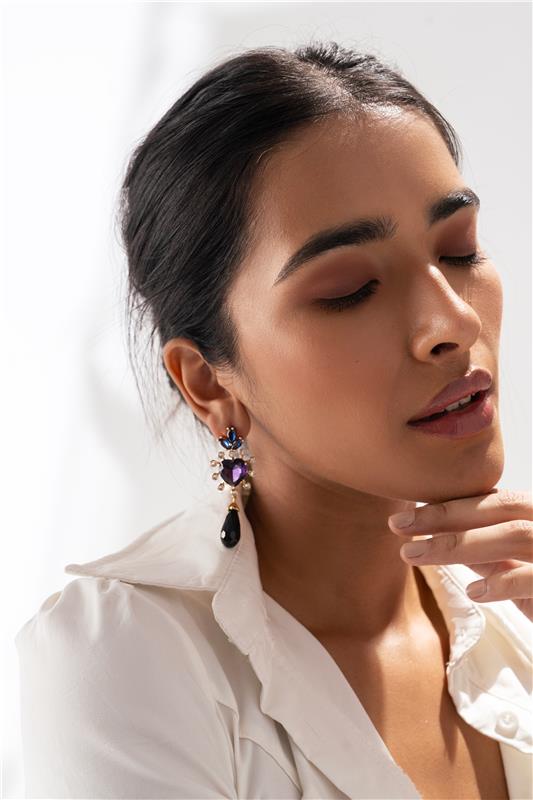 Maroon Dangle Statement Earring with Pearl - EARRINGS