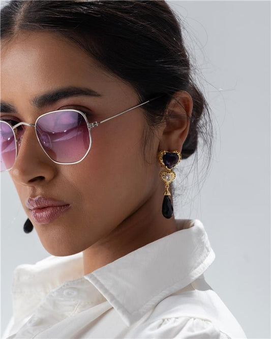 Maroon Dangle Statement Earring with Pearl - EARRINGS