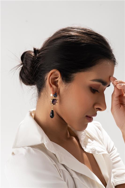 Maroon Dangle Statement Earring with Pearl - EARRINGS