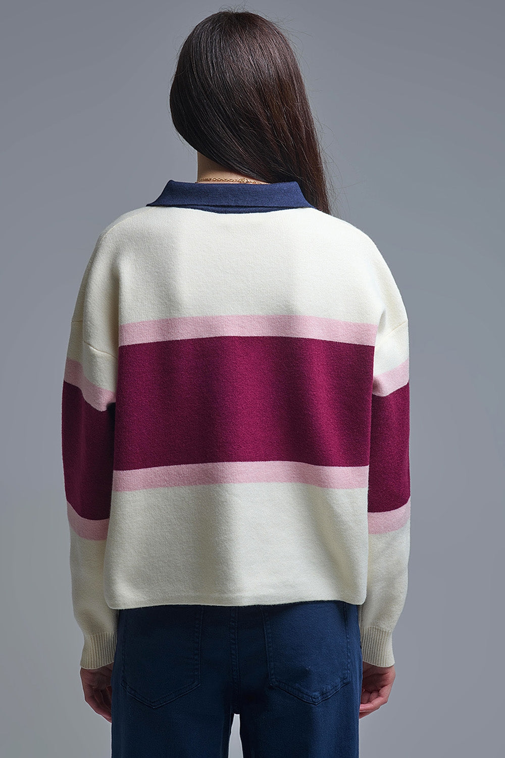 Maroon Striped Knit Sweater with Button Details - Sweaters