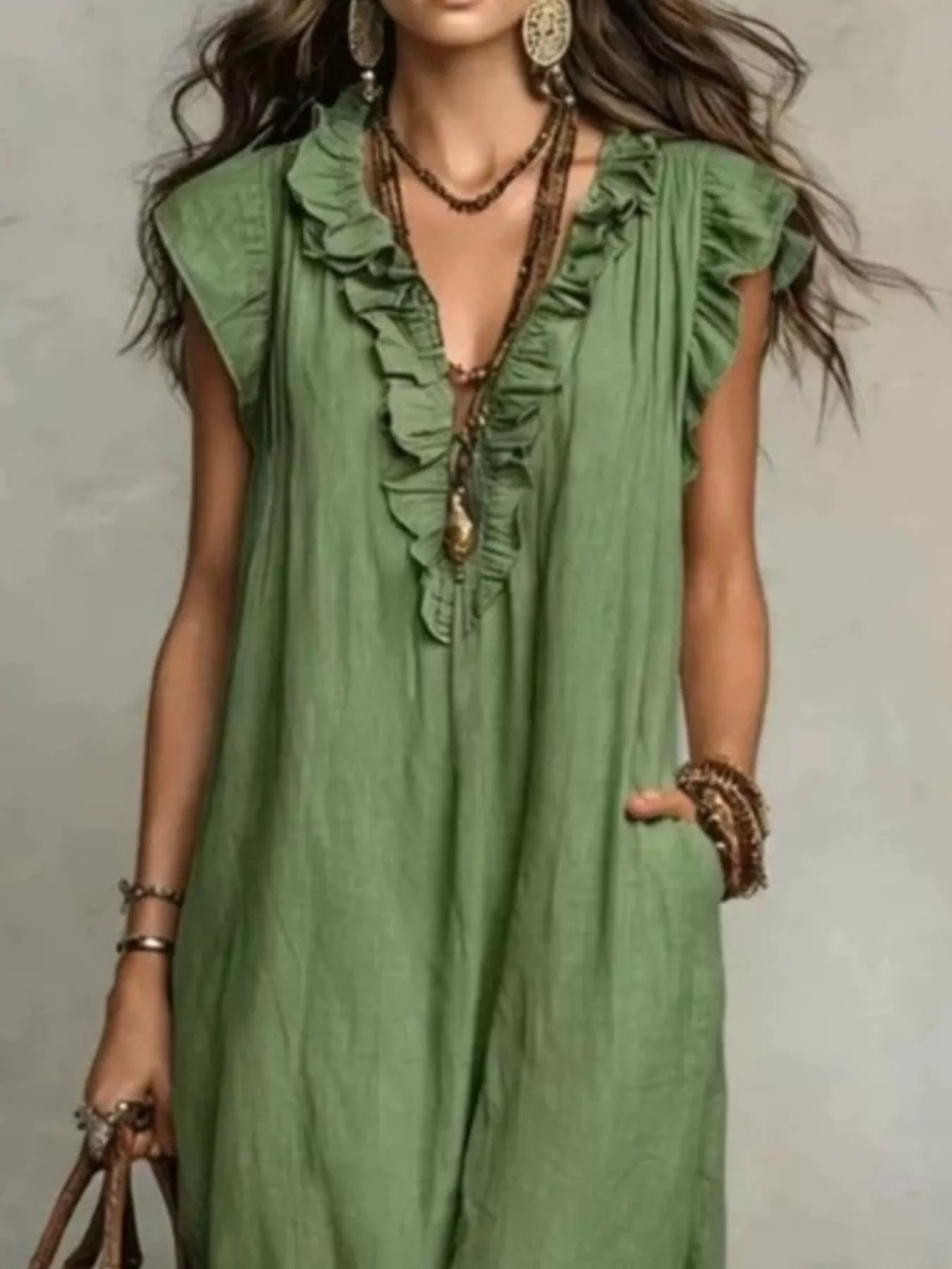 Full Size Ruffled V-Neck Cap Sleeve Maxi Dress Plus Size - Dresses