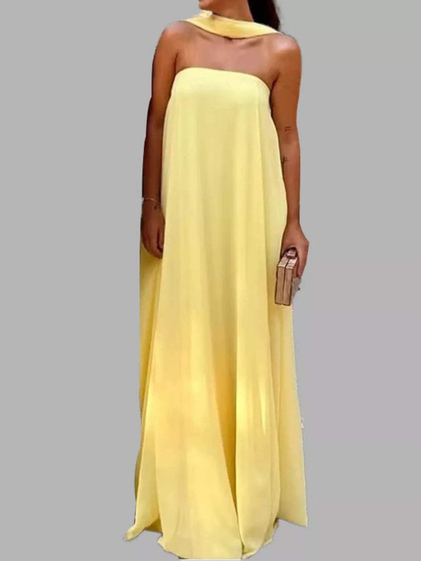 Full Size Tube Flowy Maxi Dress Plus Size Light Yellow - Dresses