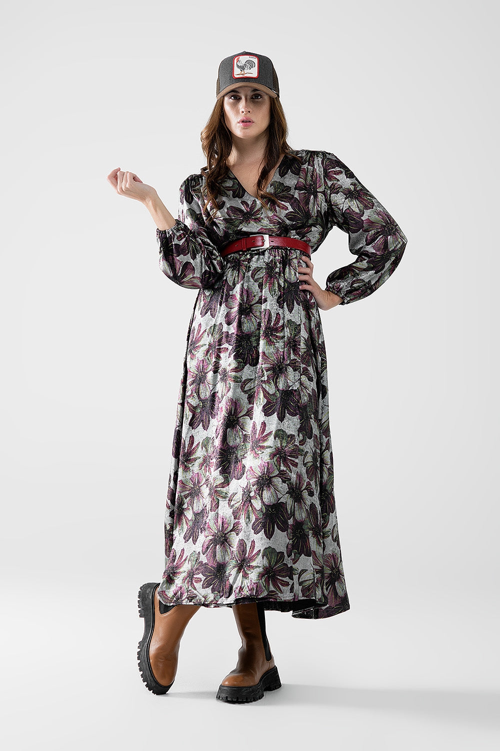 maxi dress with metallic effect flower print - Dresses