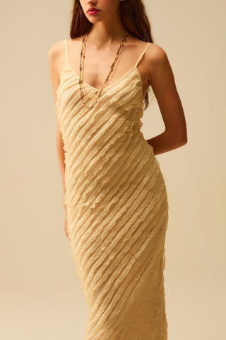 Robe longue écrue à franges et bretelles