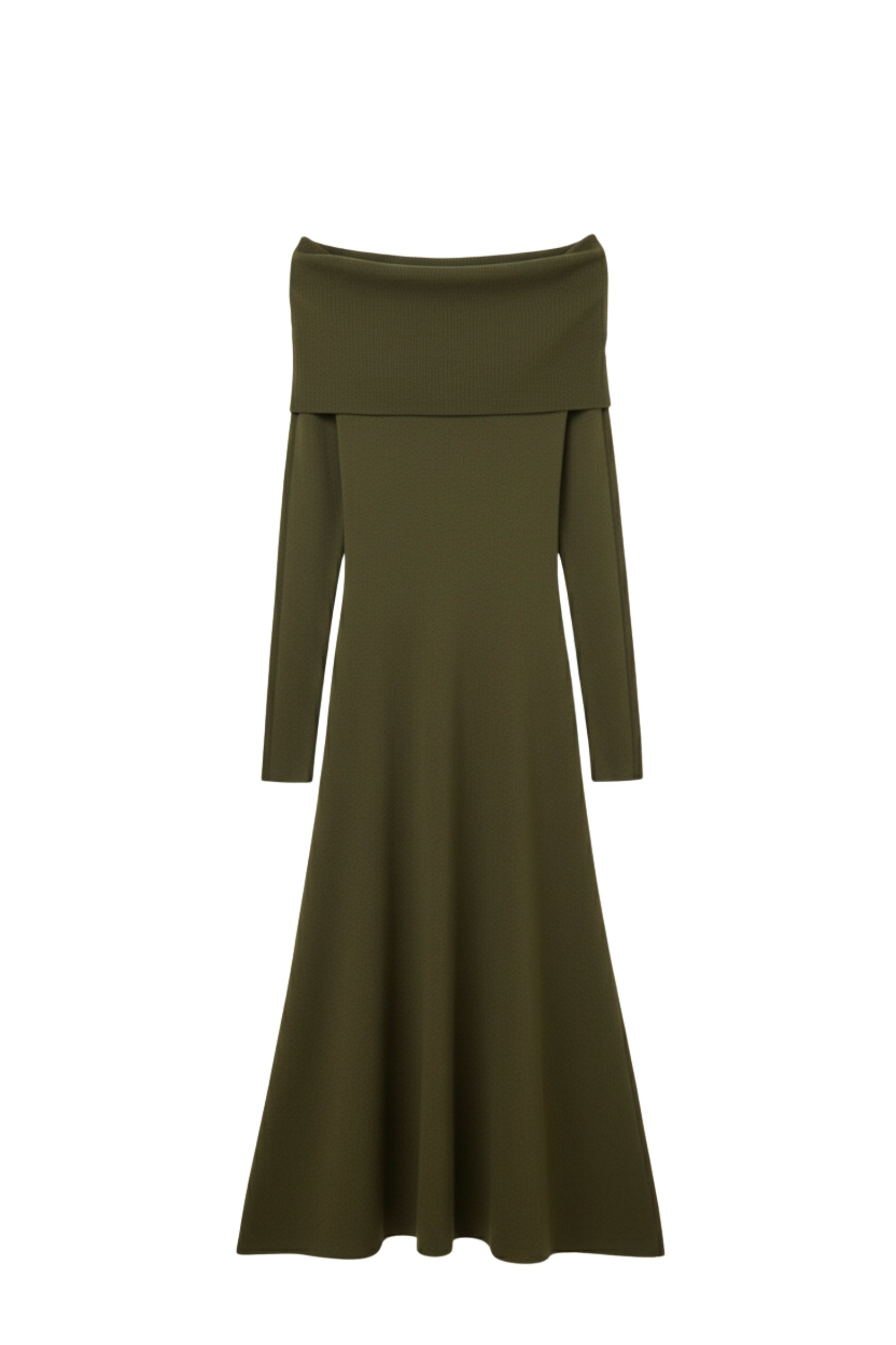 Maxi Knitted wide Bardot Dress in khaki - Dresses