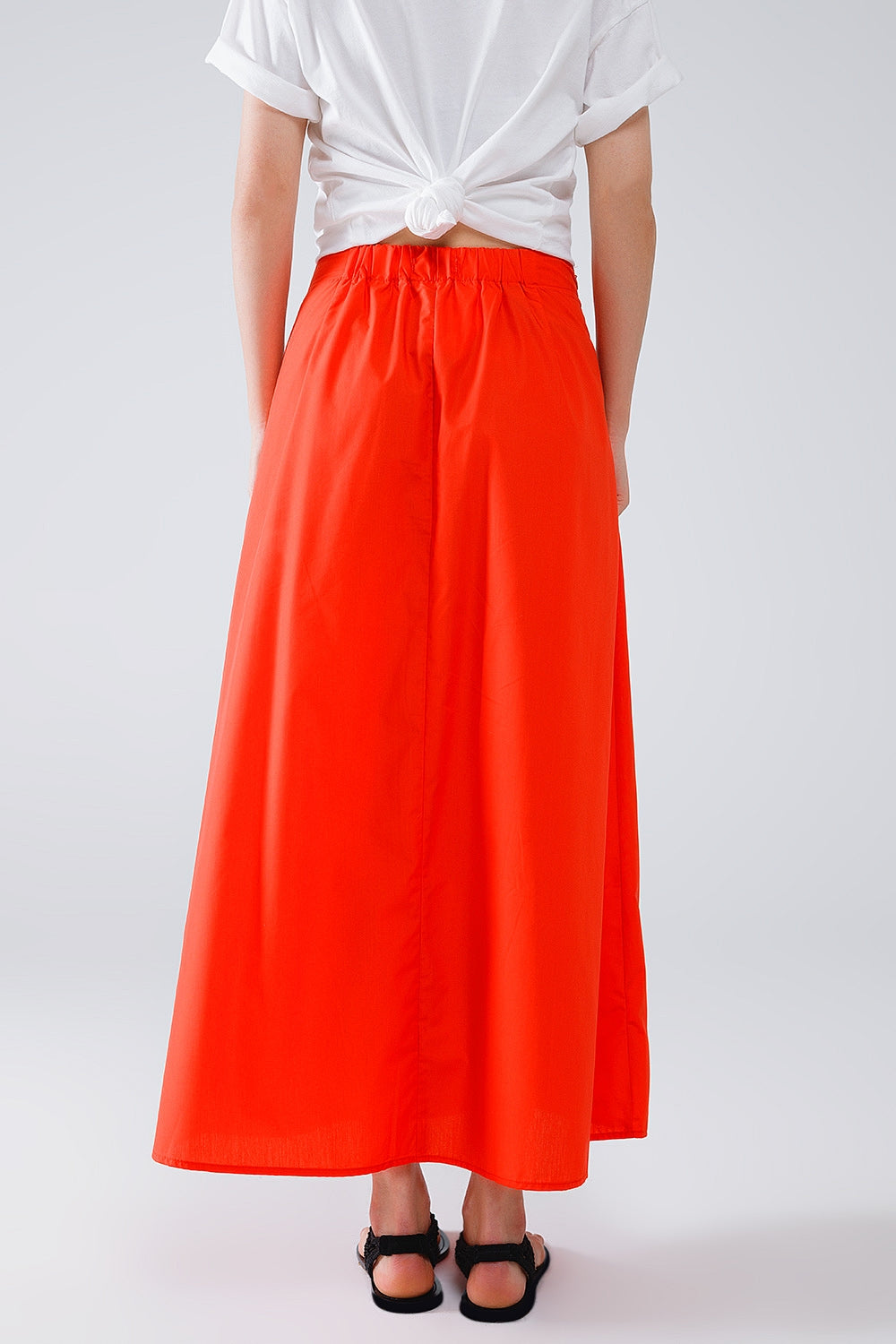 Maxi orange poplin skirt with knot detail at the waist - Skirts