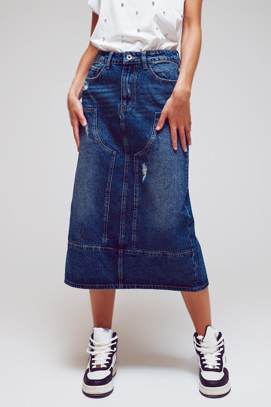 Maxi Pencil Denim Skirt With Panel Details In The Front - Skirts