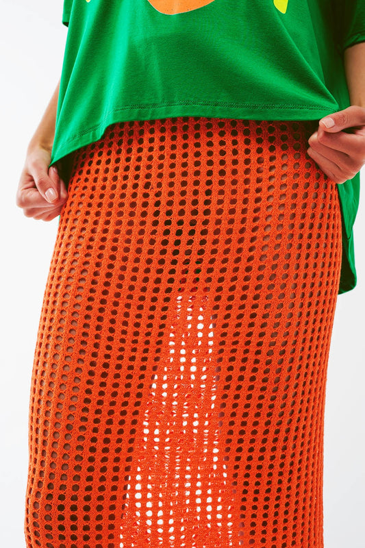 maxi sheer crochet skirt in Orange - Skirts