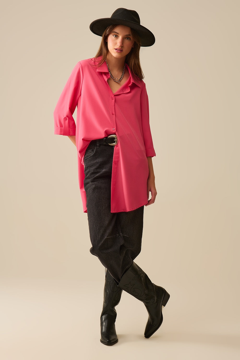 maxi Shirt made of very soft and light fabric in coral color - Shirts