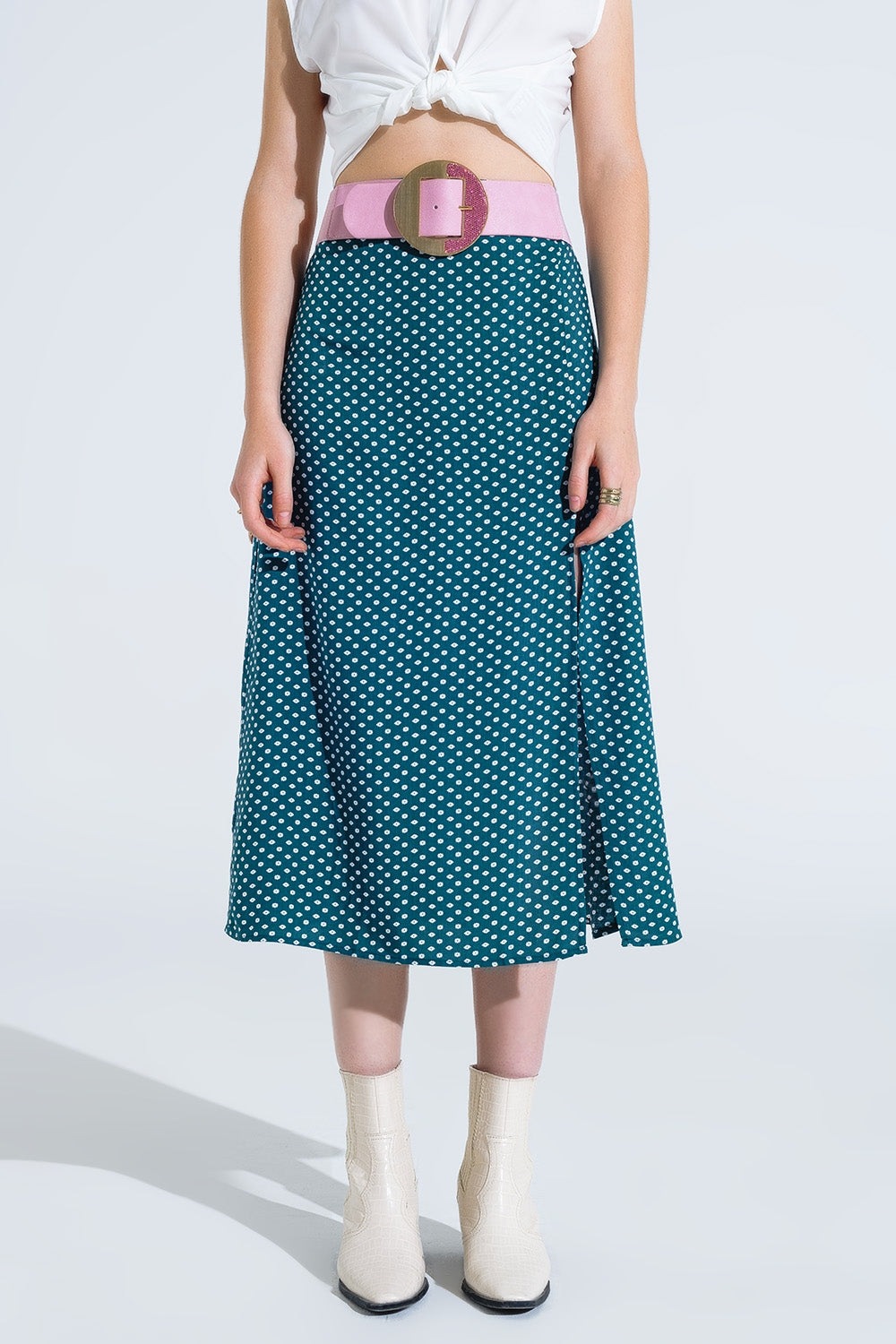 Maxi Skirt in Green With Flower Print and Side Slit - Skirts