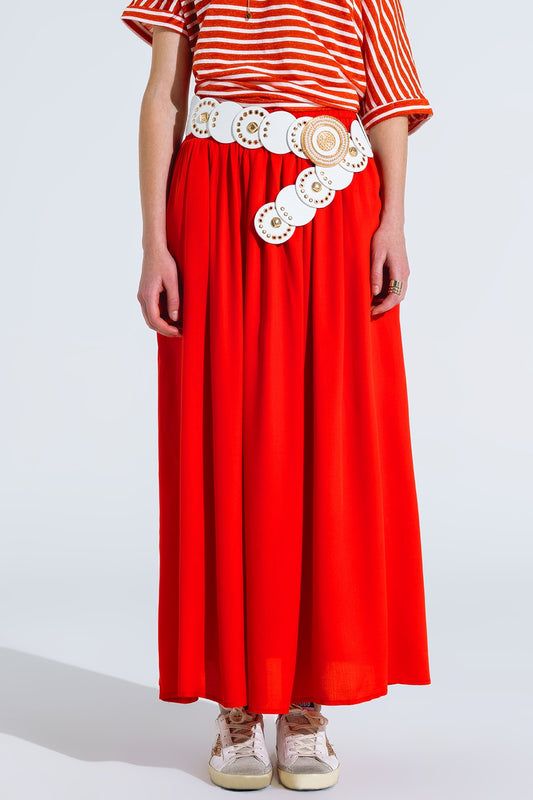 Maxi skirt in red fluid fabric with elastic waist - Skirts