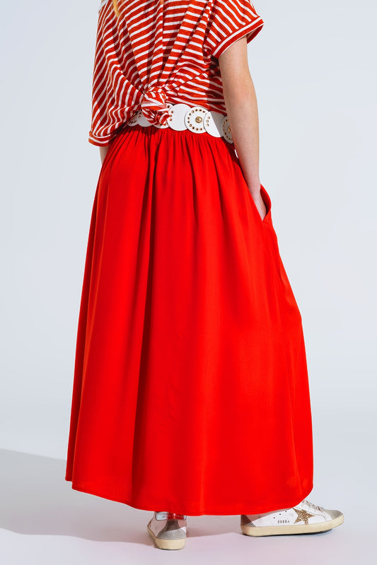 Maxi skirt in red fluid fabric with elastic waist - Skirts