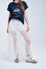 maxi white lace skirt with a floral print