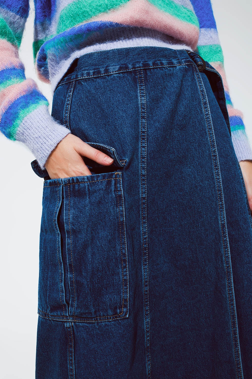 Maxi wrap denim skirt with pocket detail - Skirts