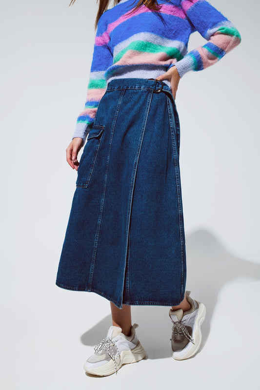 Maxi wrap denim skirt with pocket detail - Skirts