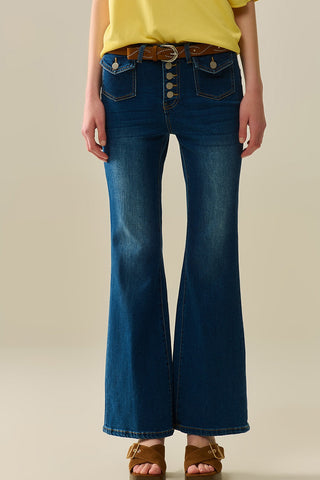 medium wash flared jeans with pockets