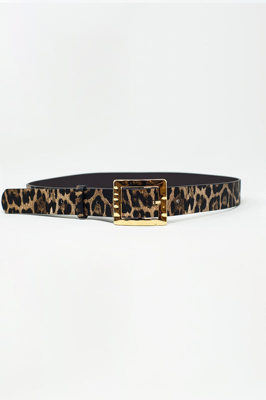 Medium width leopard belt in dark brown with gold buckle - Belts