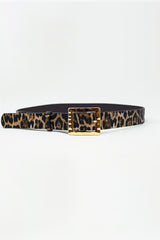 Medium width leopard belt in dark brown with gold buckle