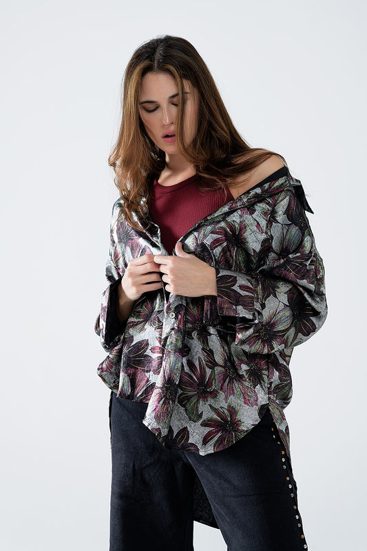 Metallic effect flower print shirt - Shirts