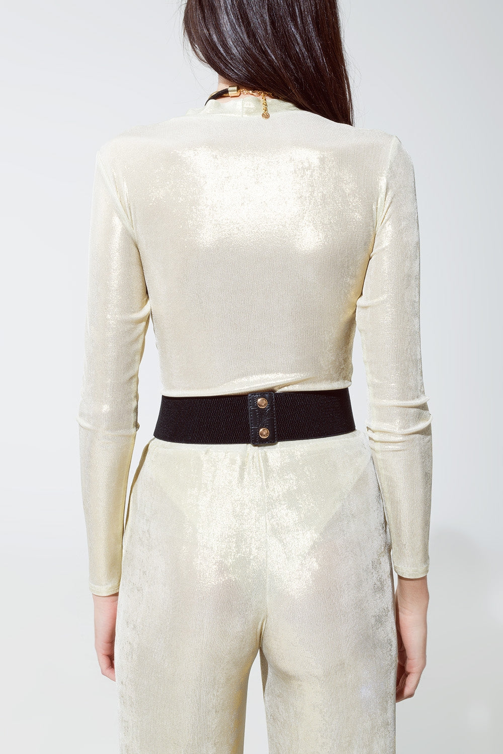 Metallic Finish Flared Legging in Pearl White. - Trousers