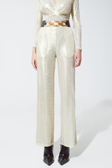 Metallic Finish Flared Legging in Pearl White.