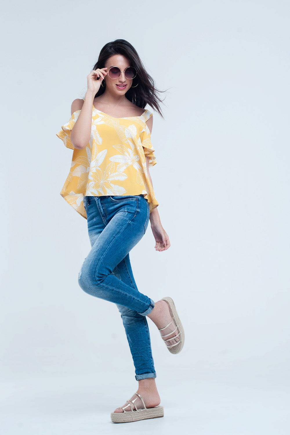 Mid wash fitted jeans with rips - Jeans