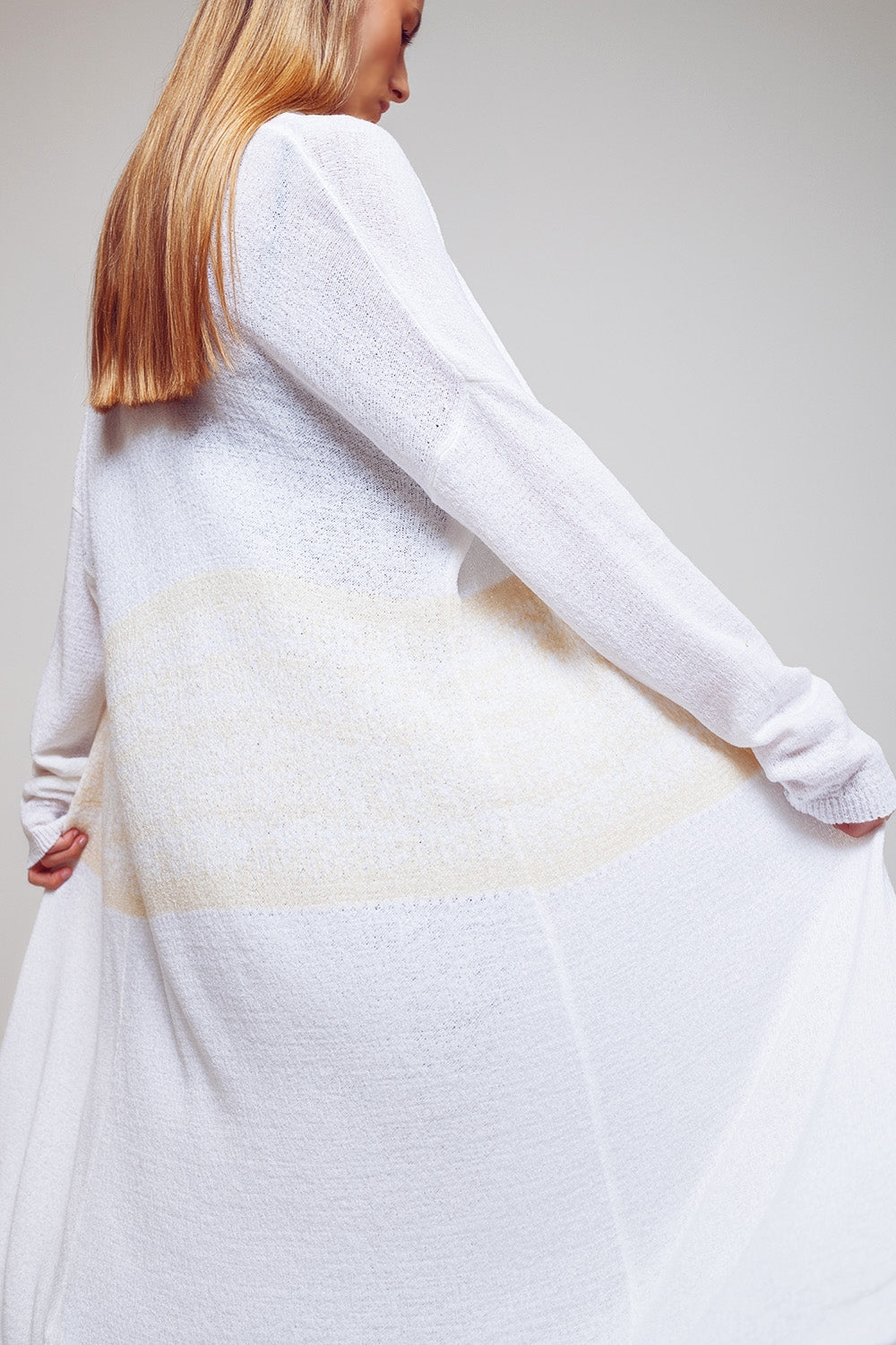 Midi Colourblock Cardigan in White - Cardigans