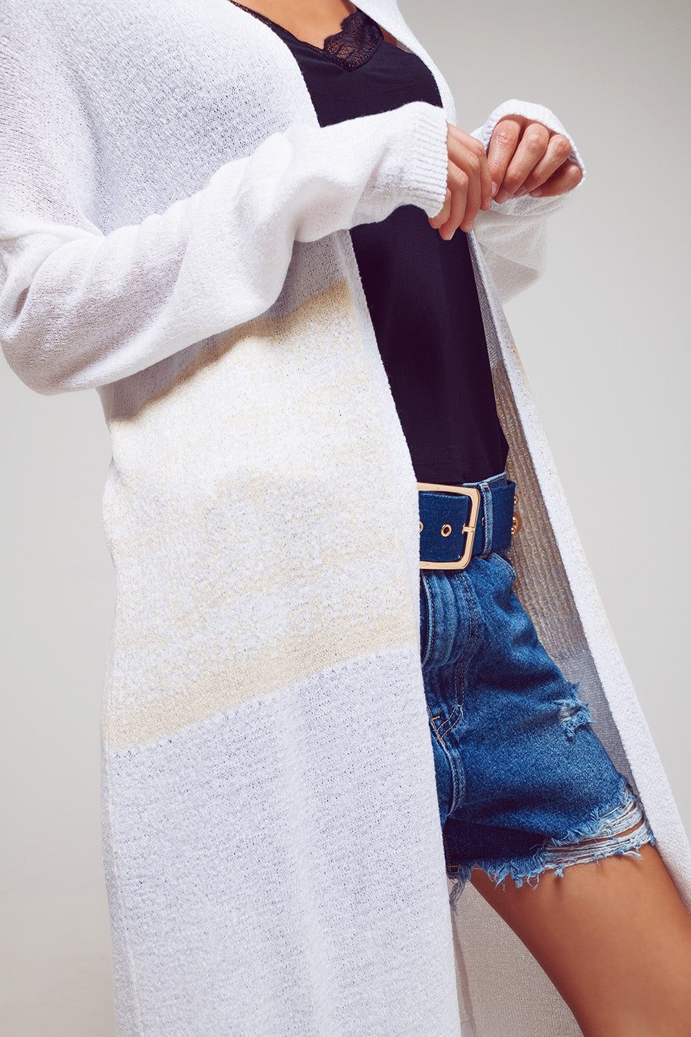 Midi Colourblock Cardigan in White - Cardigans