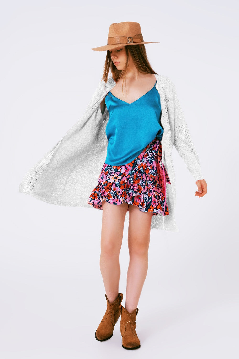 Midi Crochet Drawstring Cardigan in White - Cardigans
