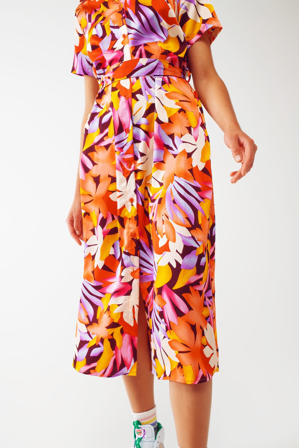 Midi Floral Print Dress in Multicolour - Dresses