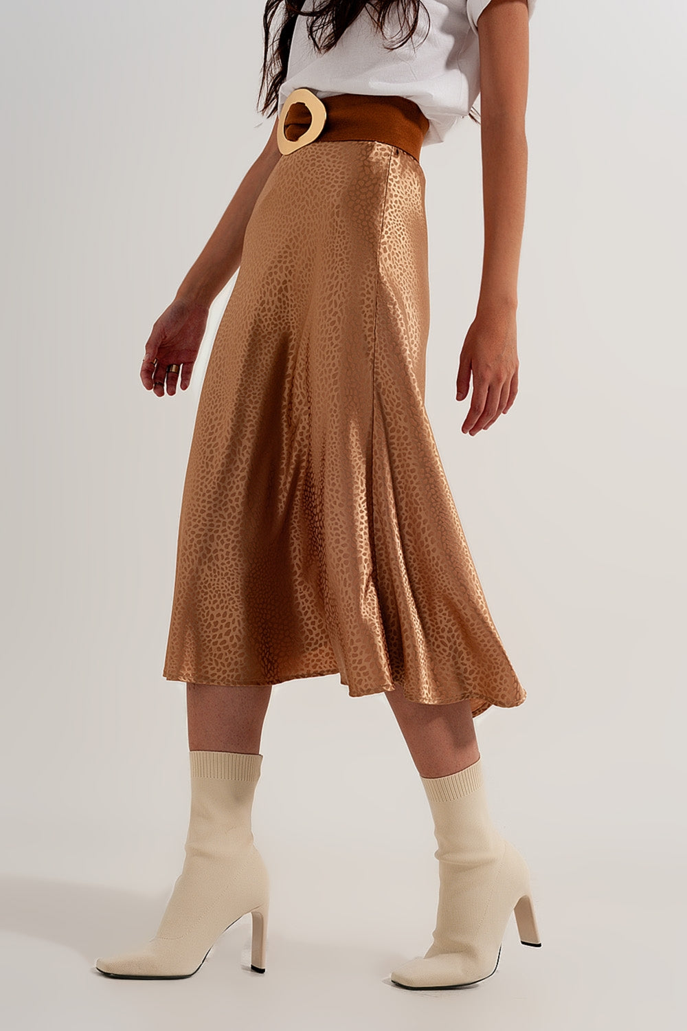 Gold color midi skirt in abstract animal print - Skirts