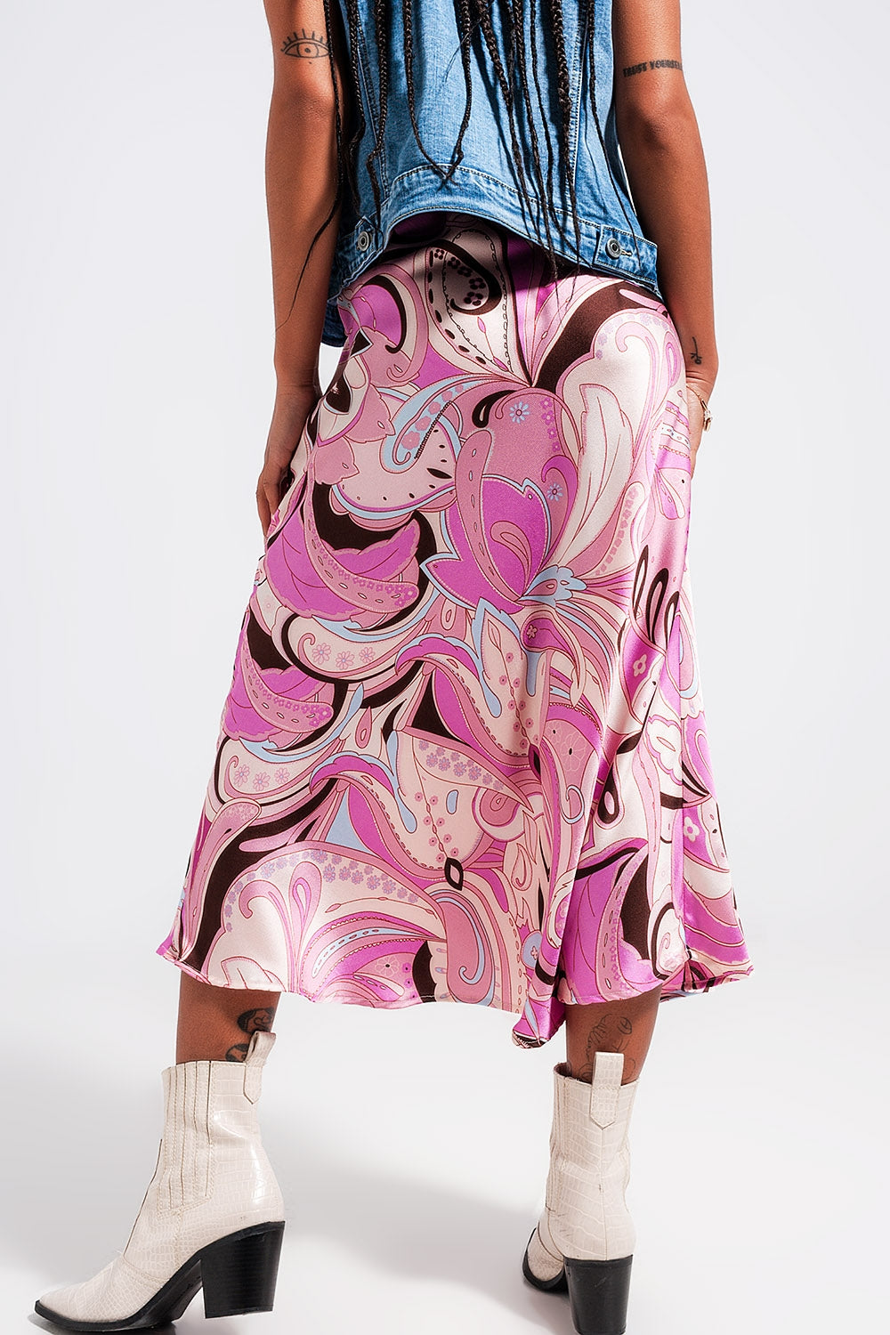 Midi skirt in abstract print in pink - Skirts
