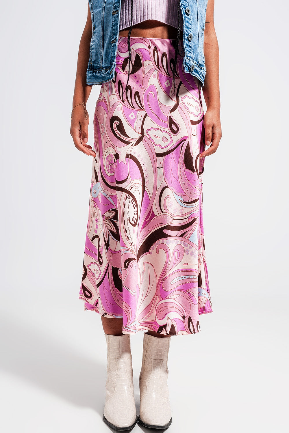 Midi skirt in abstract print in pink - Skirts