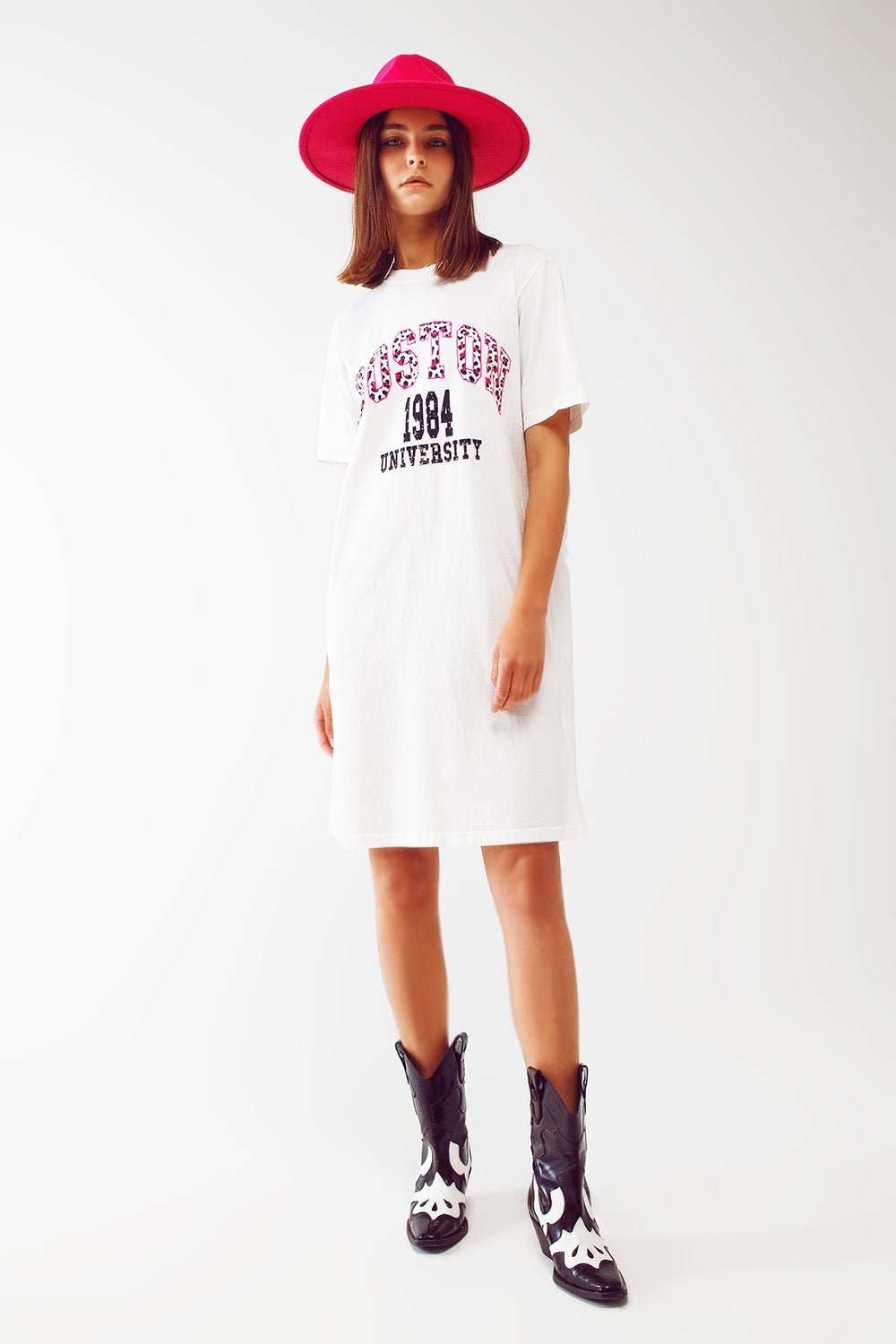 midi t-shirt dress in white boston 1984 university - Dresses