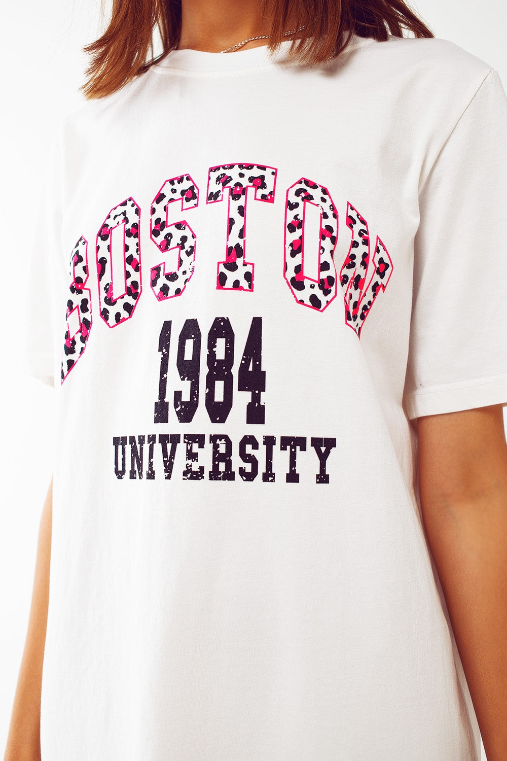 midi t-shirt dress in white boston 1984 university - Dresses