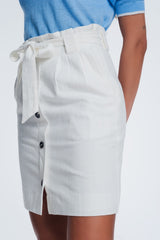 Mini cream skirt with front buttons