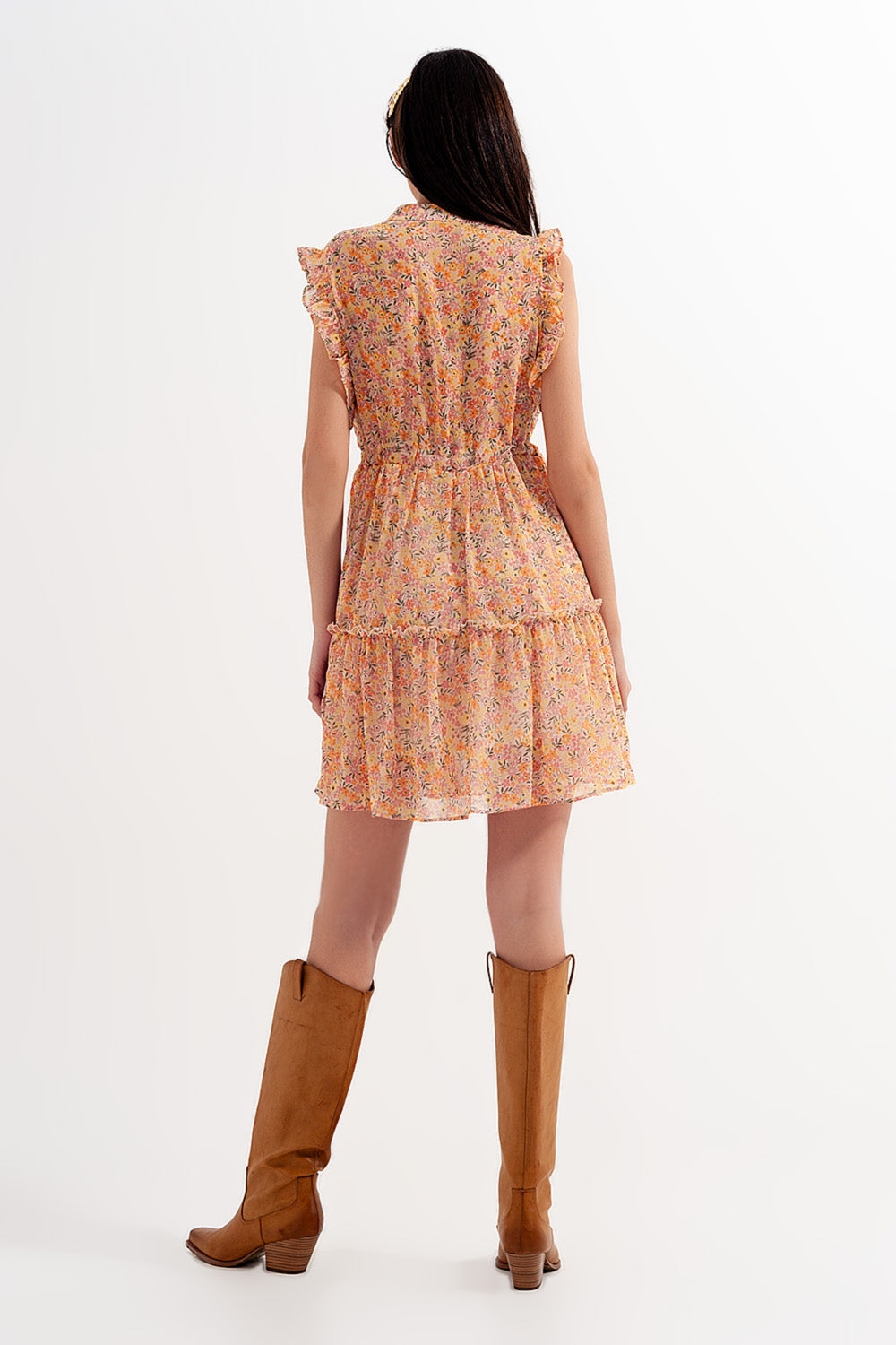 Mini dress with ruffle trims in vintage floral in coral - Dresses