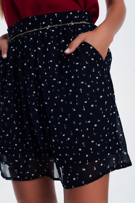 Mini skirt navy in scribble polka dot - Skirts