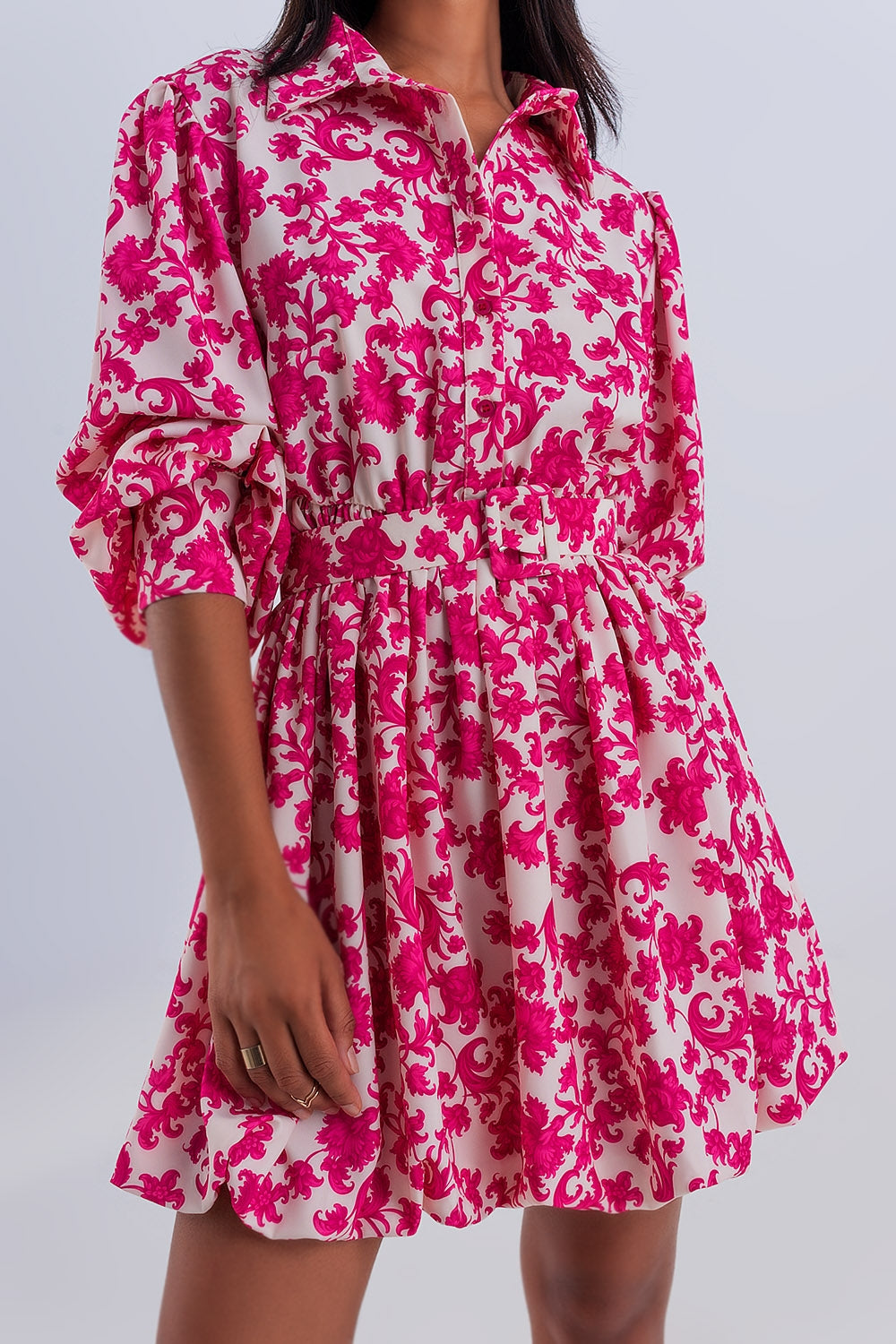 Mini smock dress in fuchsia vintage floral - Dresses