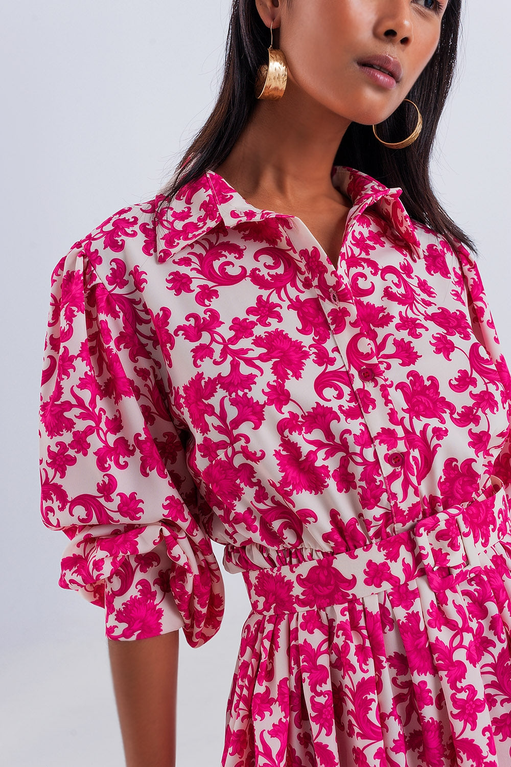 Mini smock dress in fuchsia vintage floral - Dresses