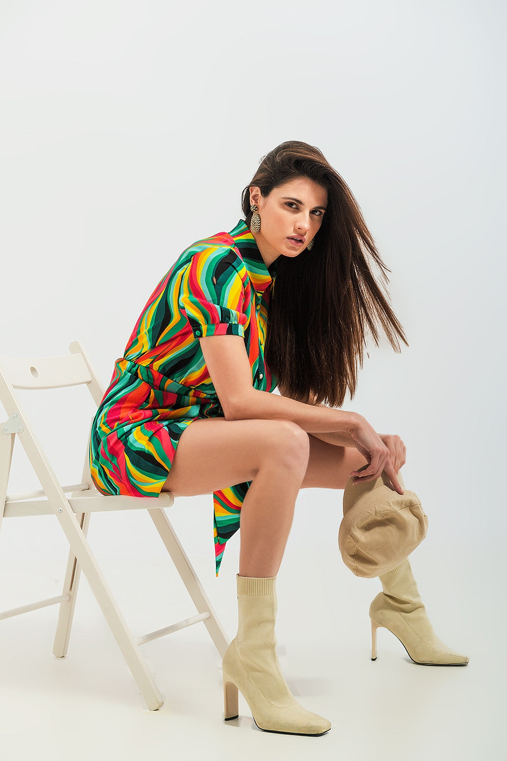 Mini wrap shirt dress in green swirl print - Dresses