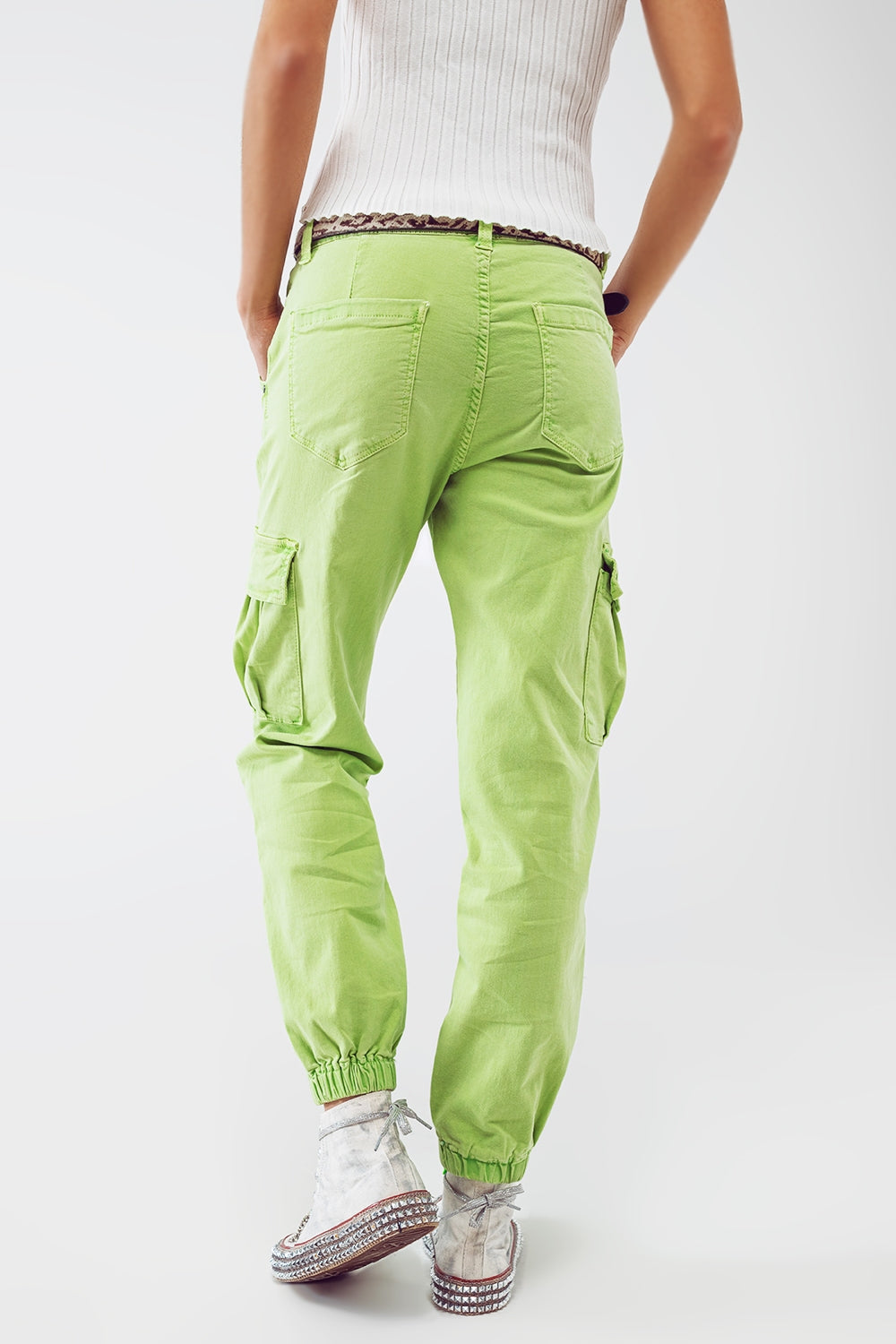 mint green cargo pants with elasticated waist and hem - Jeans