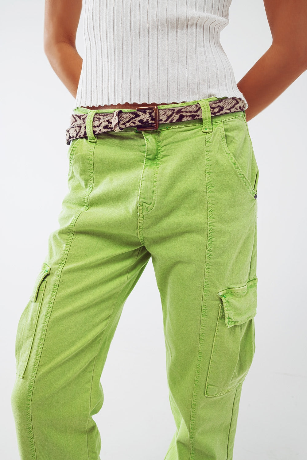 mint green cargo pants with elasticated waist and hem - Jeans