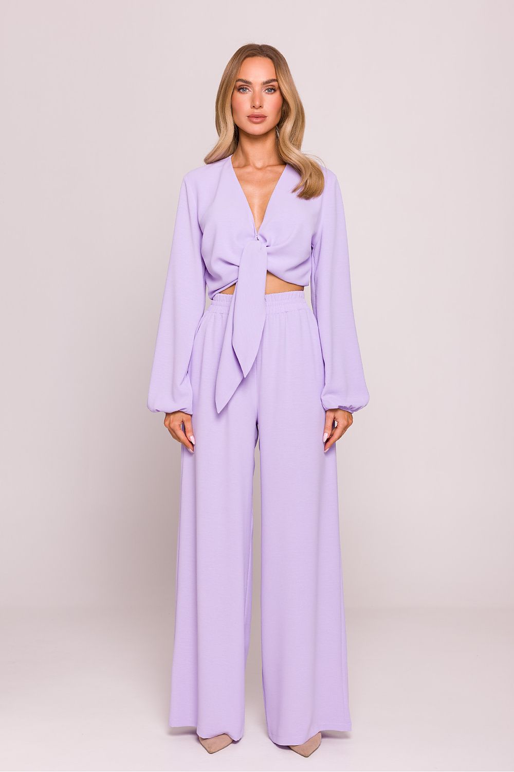 Pantalon large taille haute lilas