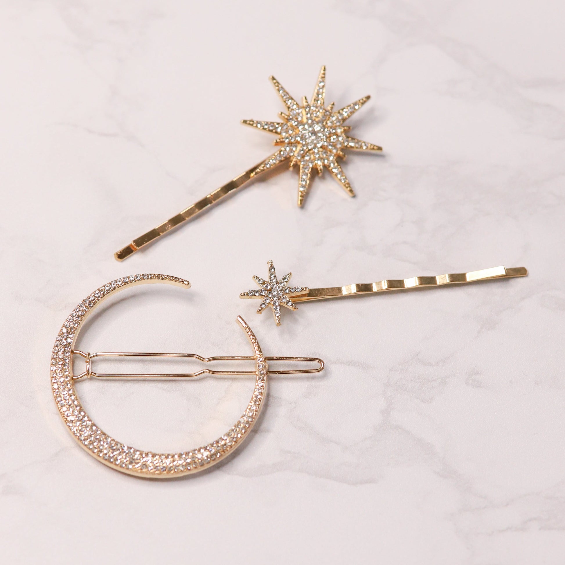 Juno Moon & Star Hair Clip Set | Gold - Hair Clip