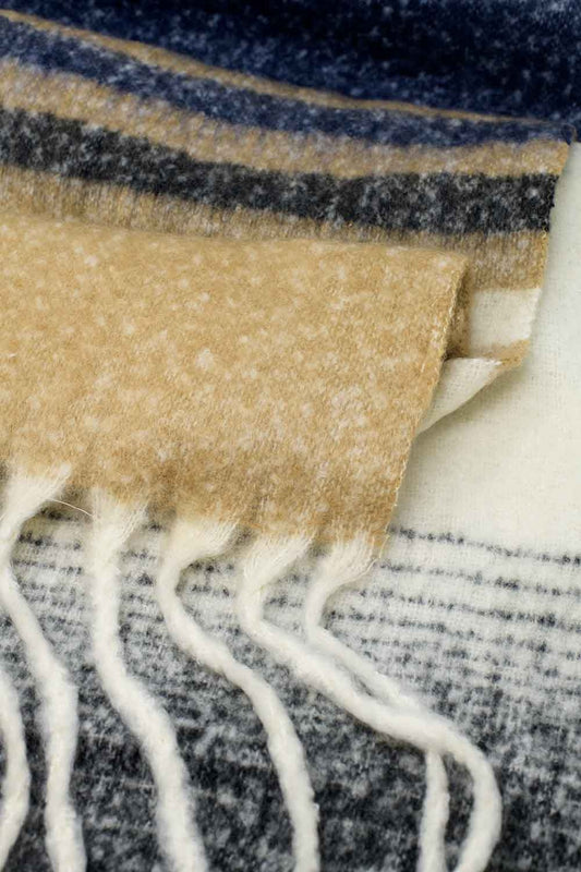 Multi Colored Chunky Knit Scarf in Shades of Beige Stripes - Scarves