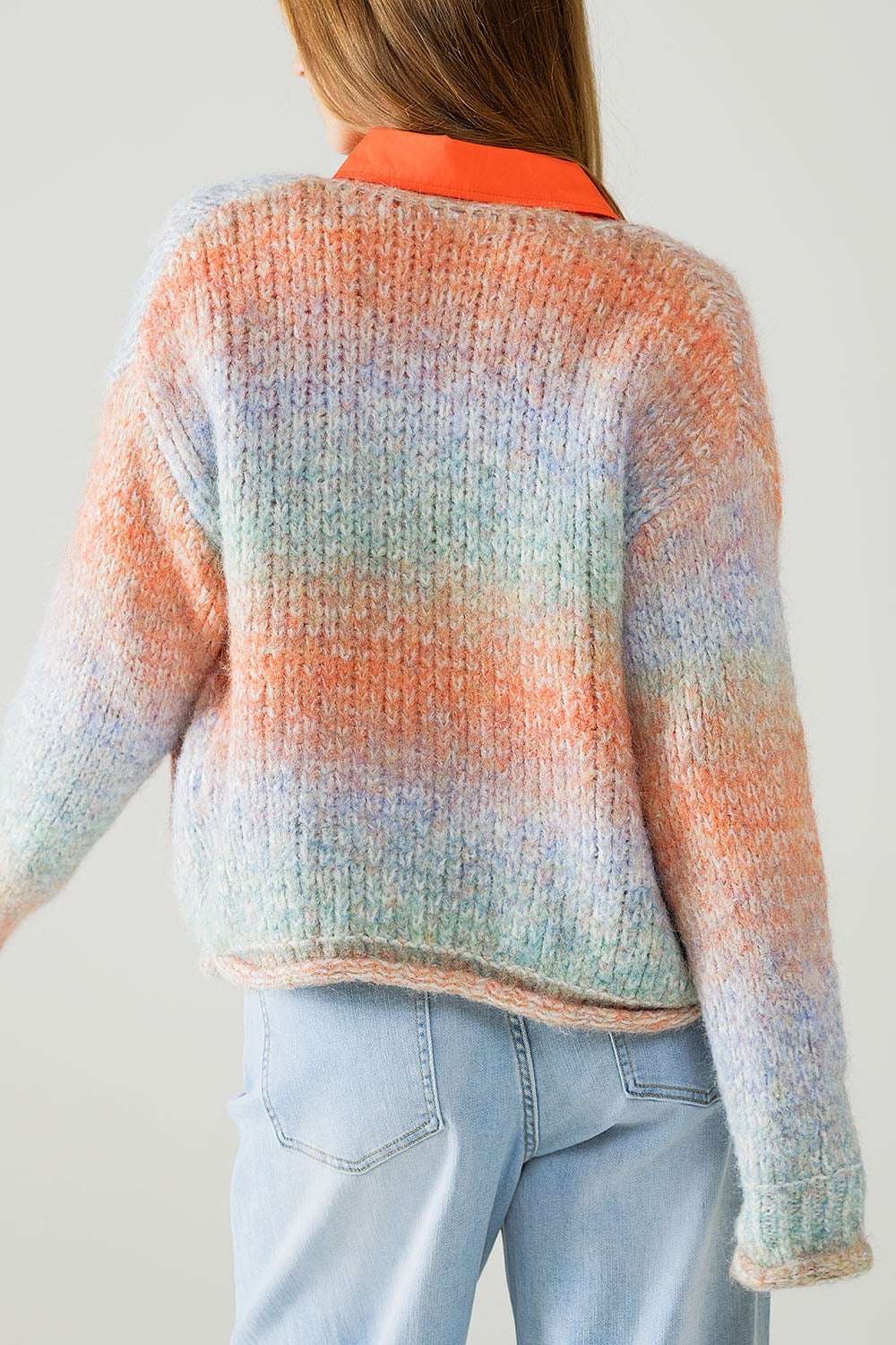 Multicolor Knit Cardigan with 3 Gold Buttons - Cardigans