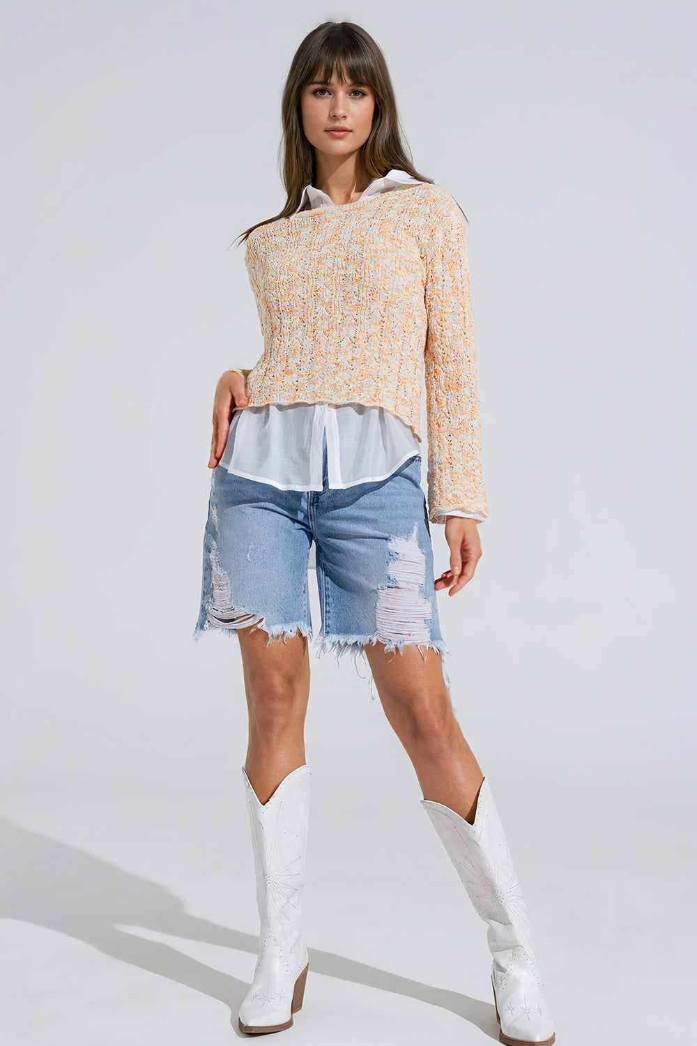 Multicolor Sweater With Flared Sleeves - Jumpers